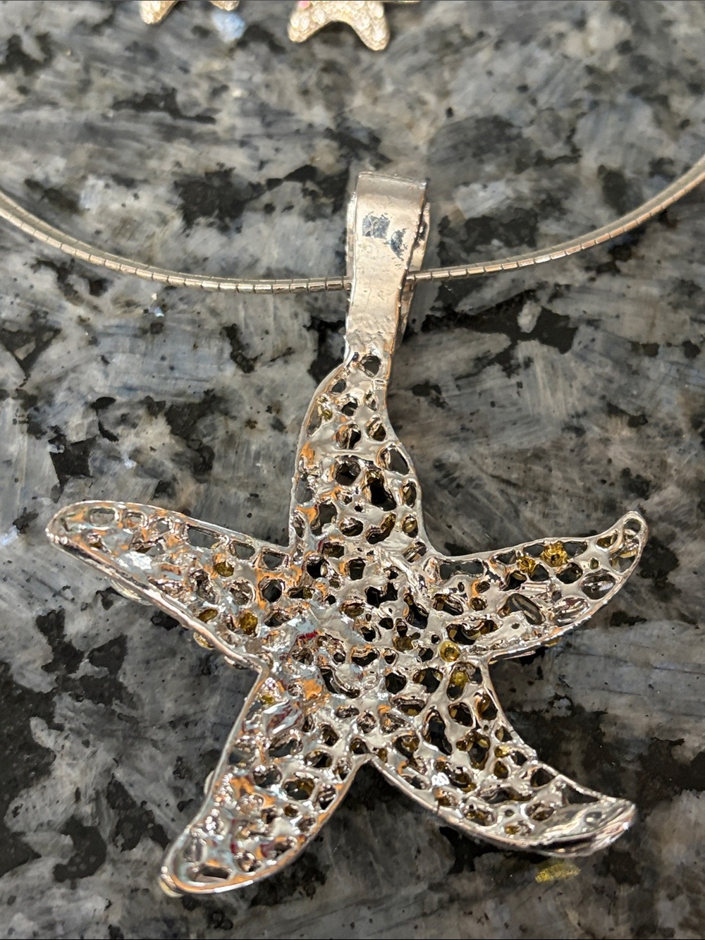 Crystal Starfish Iridescent Silvertone Necklace & Earrings Coastal Glam - Picture 5 of 6